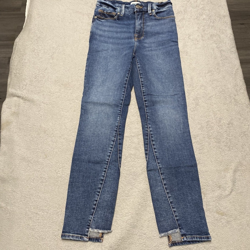 Good American Jeans Womens 2/26 Raw Hem Twist Stretch Straight